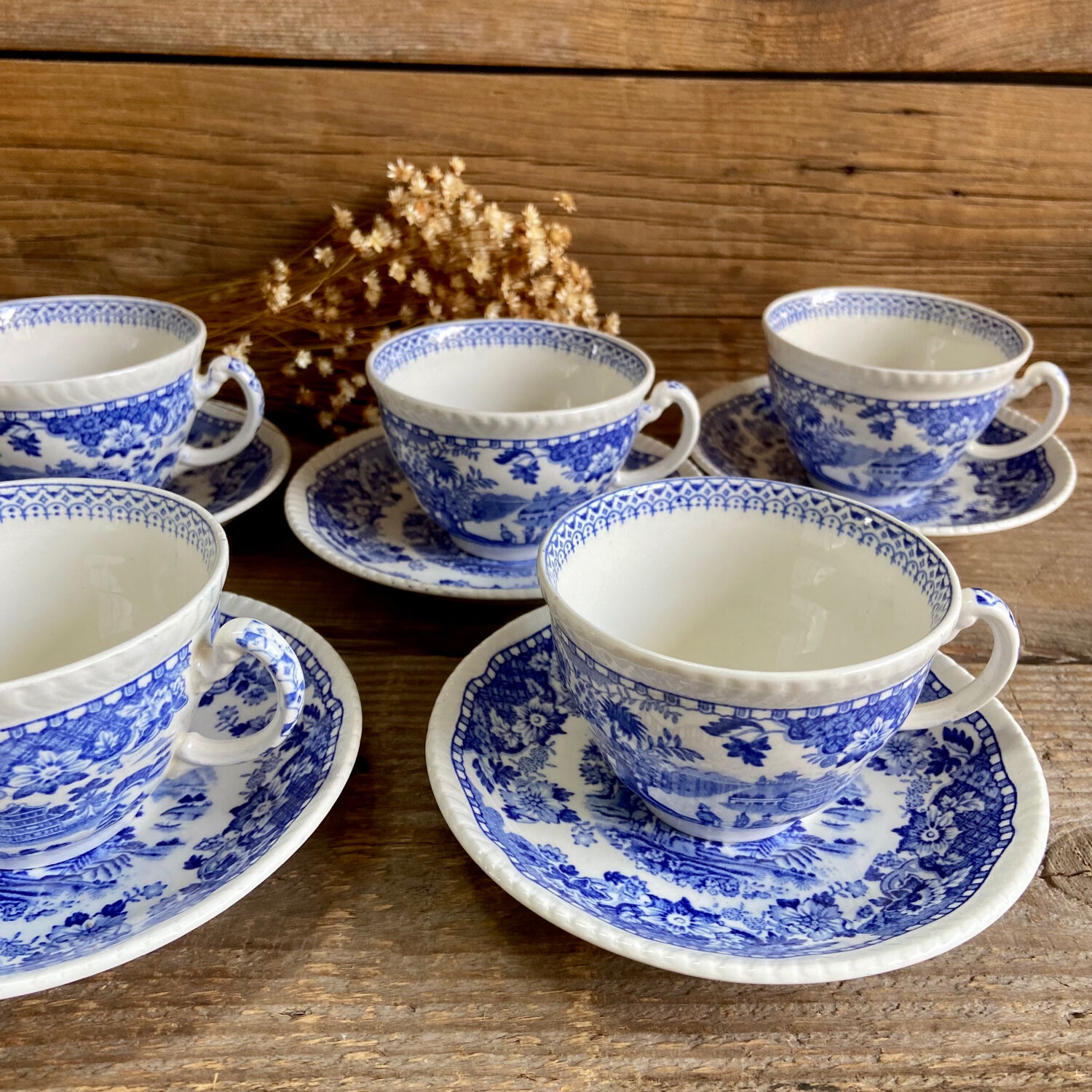 5 English Tea Cups Woods Burslem