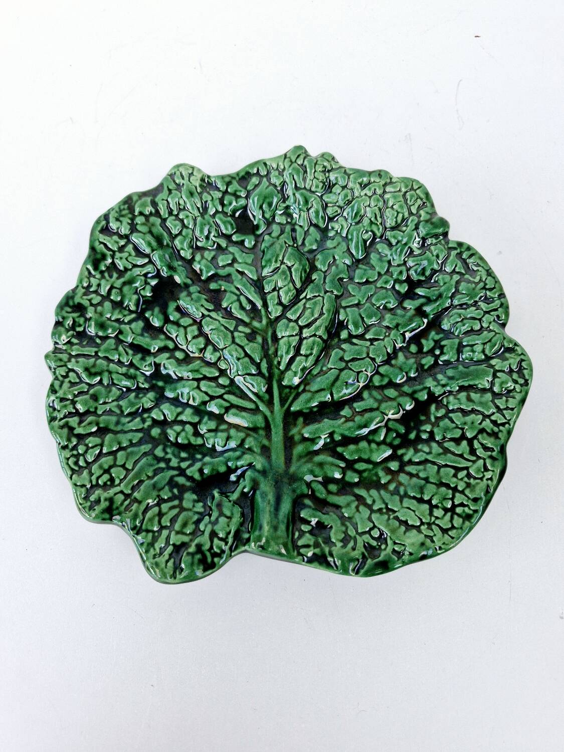 Malicorne Cabbage Barbotine Ceramic Dish Plate Signed Jules Moreau