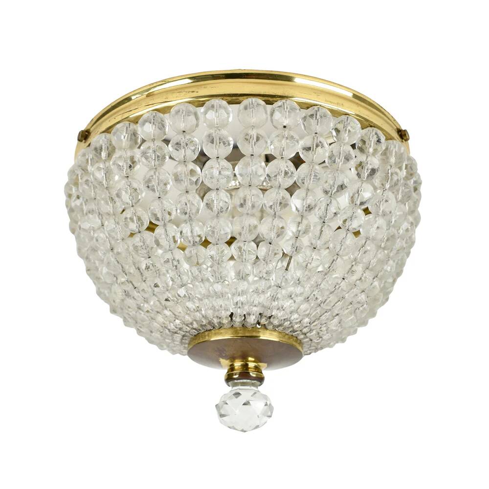 Vintage French brass and crystal flush mount antique