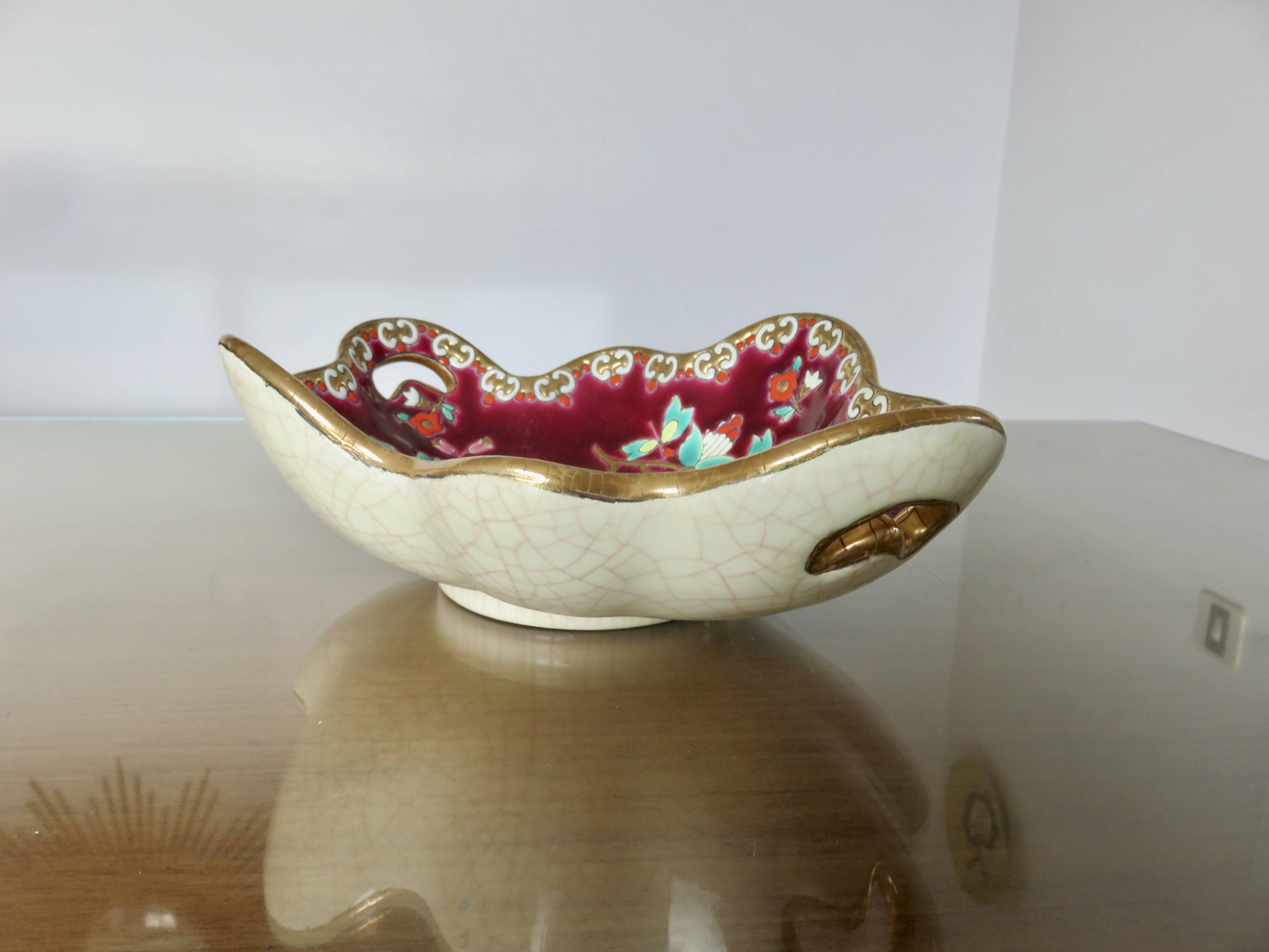 Longwy enamel dish, "Venice" pattern, 1940s-50s