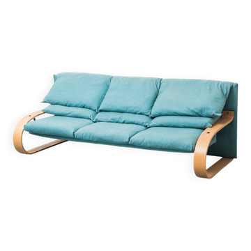 3-seater fabric sofa in Alvar Aalto style, bent wood, 1970s vintage modernism