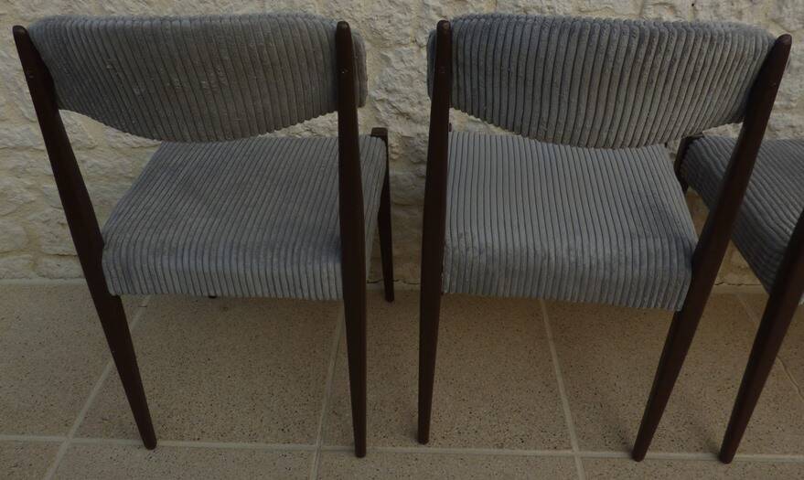 5 chaises de style scandinave en bois massif et velours gris, années 60