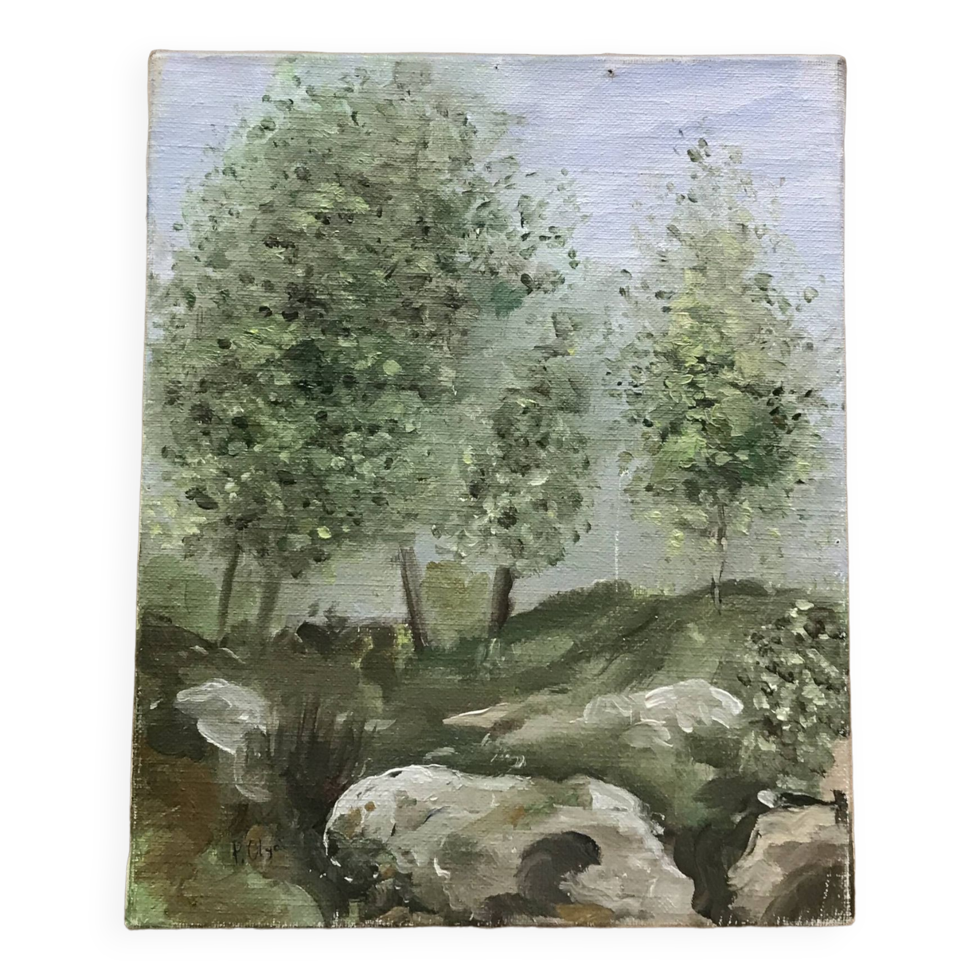 Small oil on canvas countryside landscape