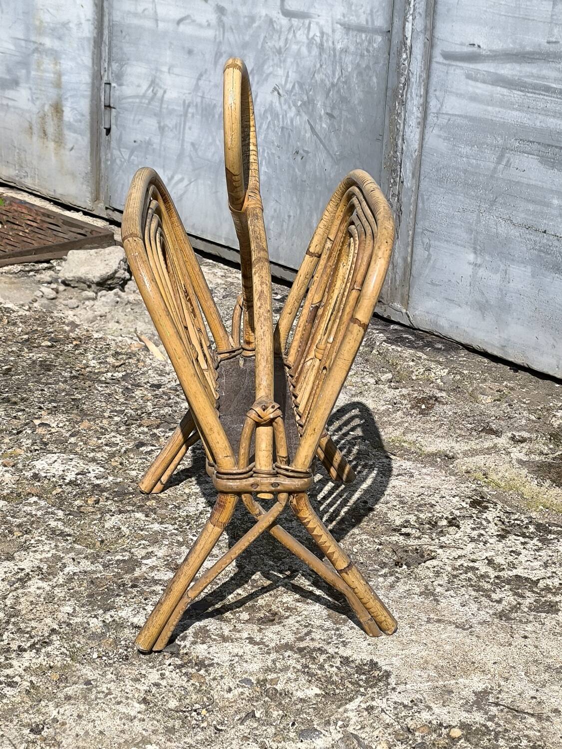 Vintage wicker and rattan magazine rack