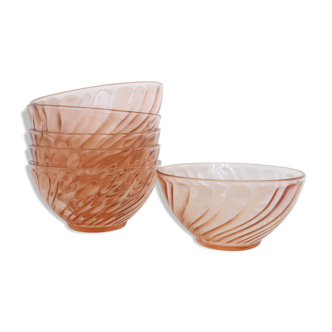 Rosaline pink glass bowls, large model, Arcoroc, lot of 6, vintage French, vintage