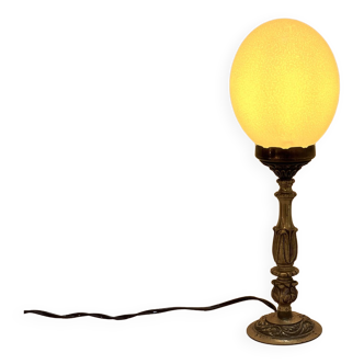Lampe oeuf d'autruche sur pied bronze ancien cabinet de curiosités pièce unique