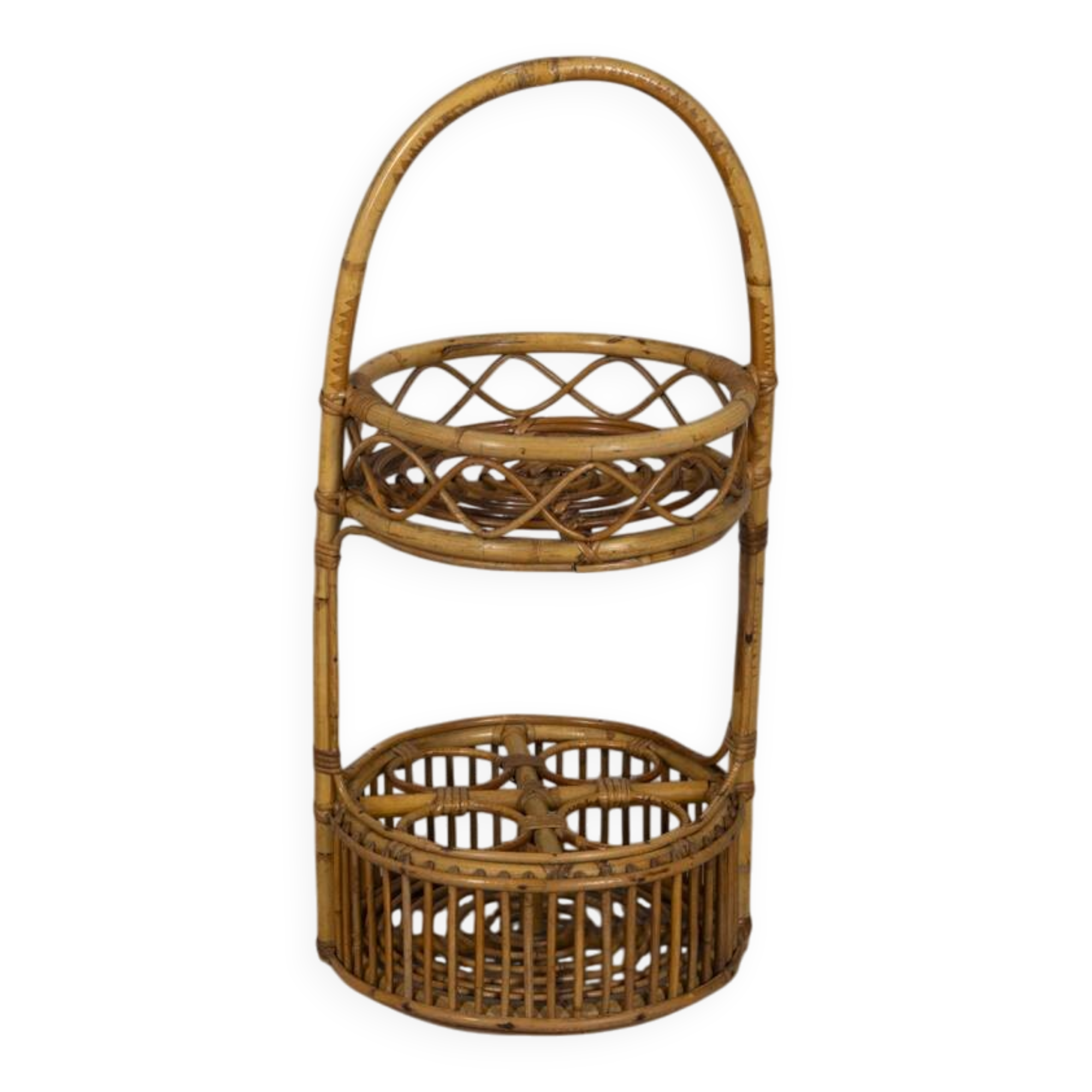 Vintage Italian Bamboo Bar Basket, 1960s