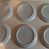 6 assiettes plates vintage en grès série de six marquées Longchamp