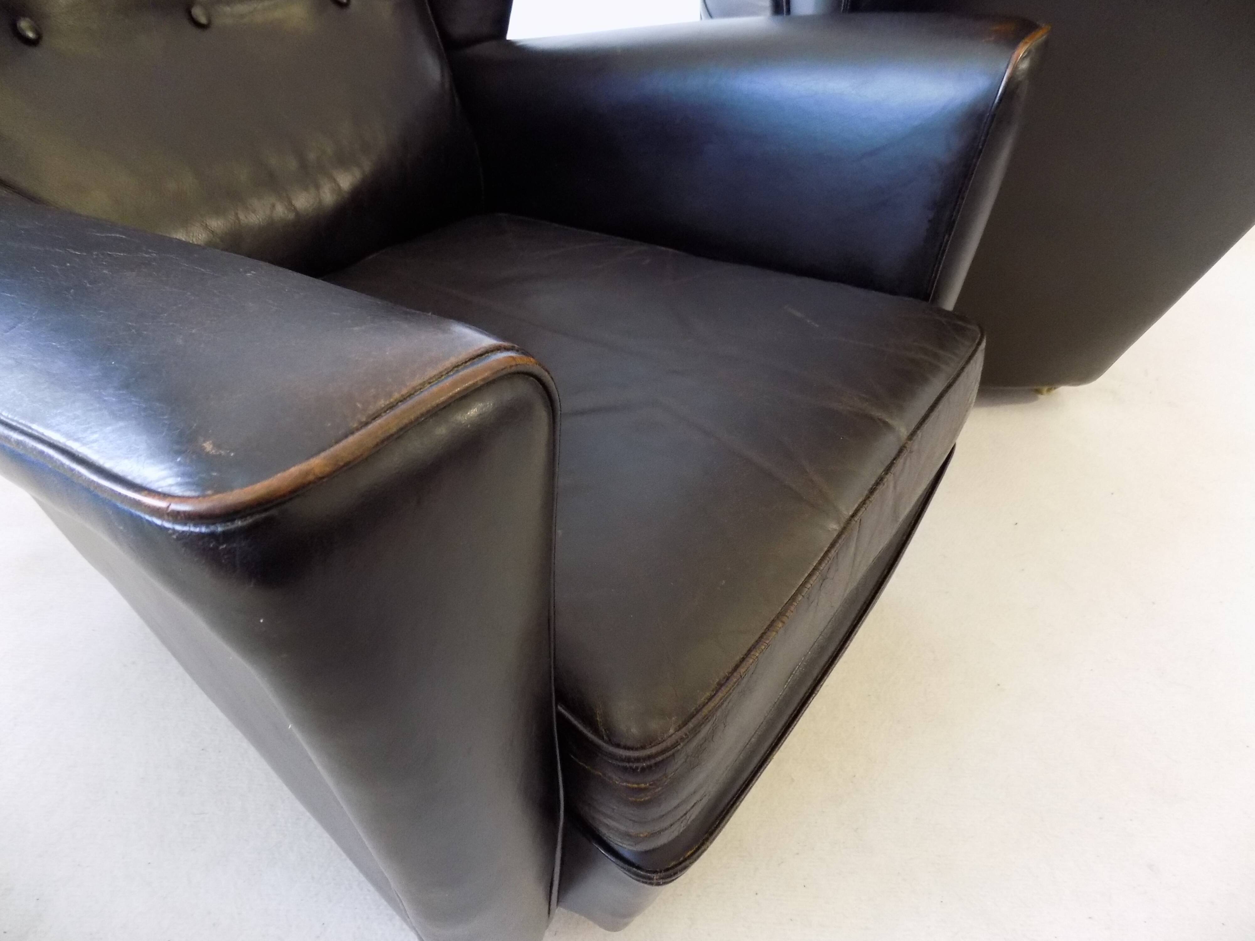 Howard Keith pair of black leather armchairs for HK Furniture