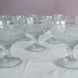 Lot of 12 large dessert cups on foot moulded fruit patterns
