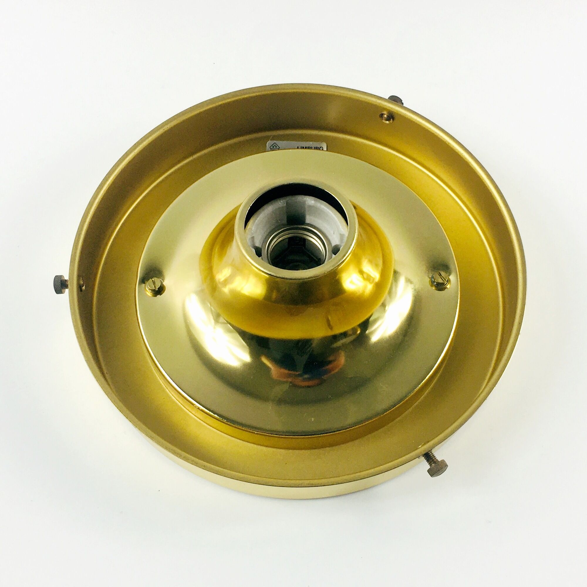 Mid-Century Minimalist Flush Mount/Ceiling Lamp in Glass and Iron from Limburg, Germany, 1960s