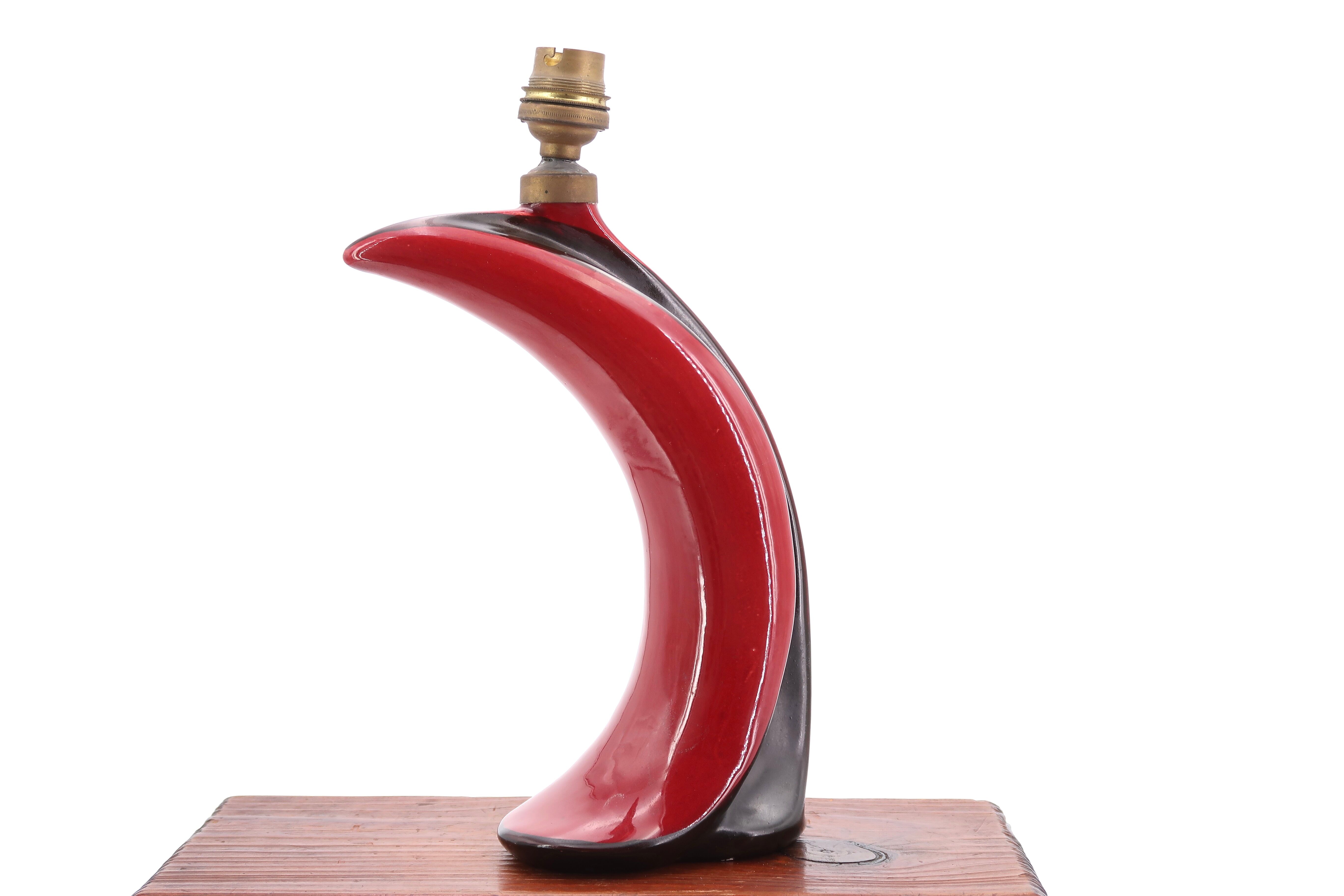Lampe arquée noire et bordeaux en céramique, années 50