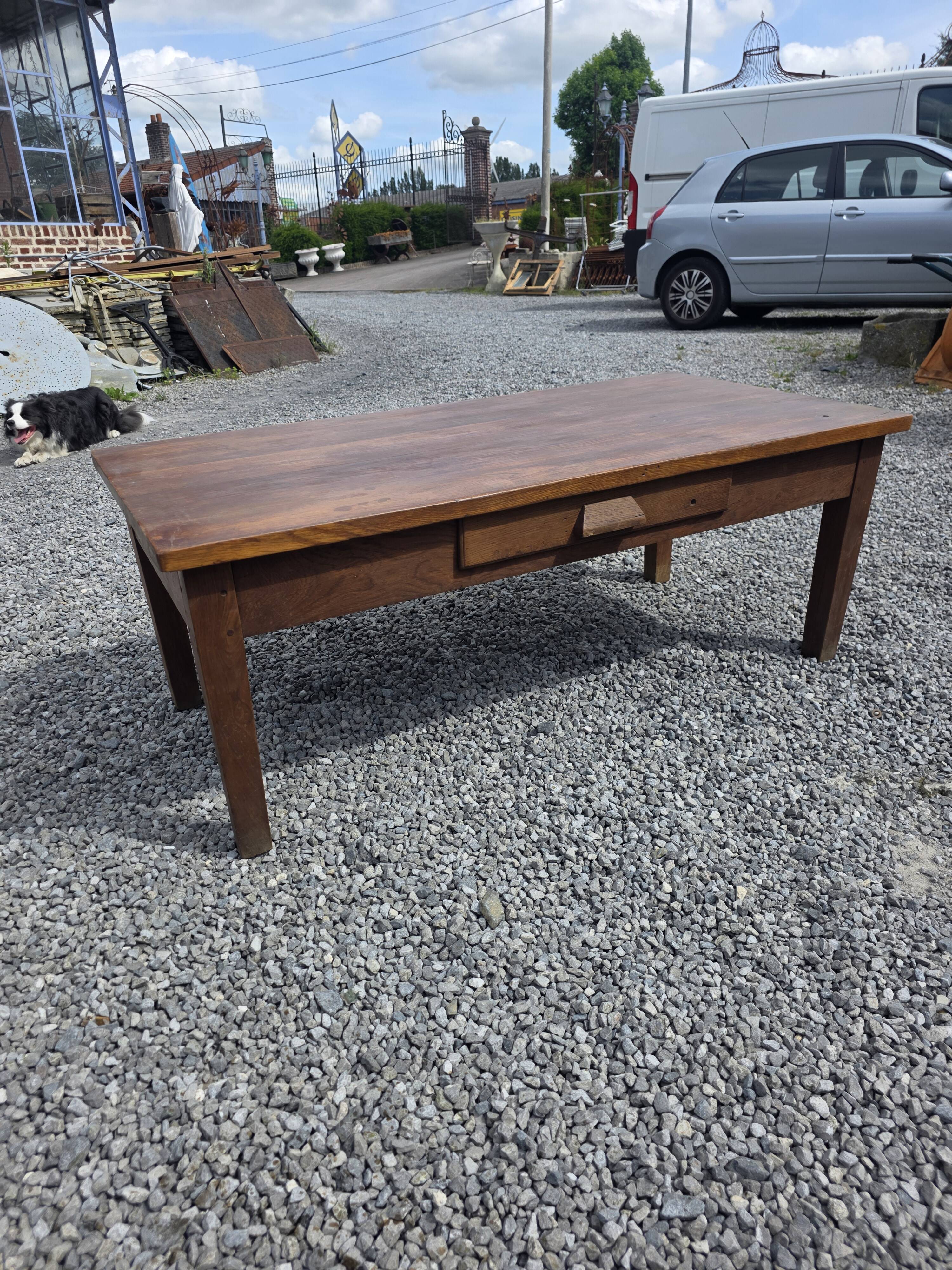 Antique solid oak coffee table, 130cm L