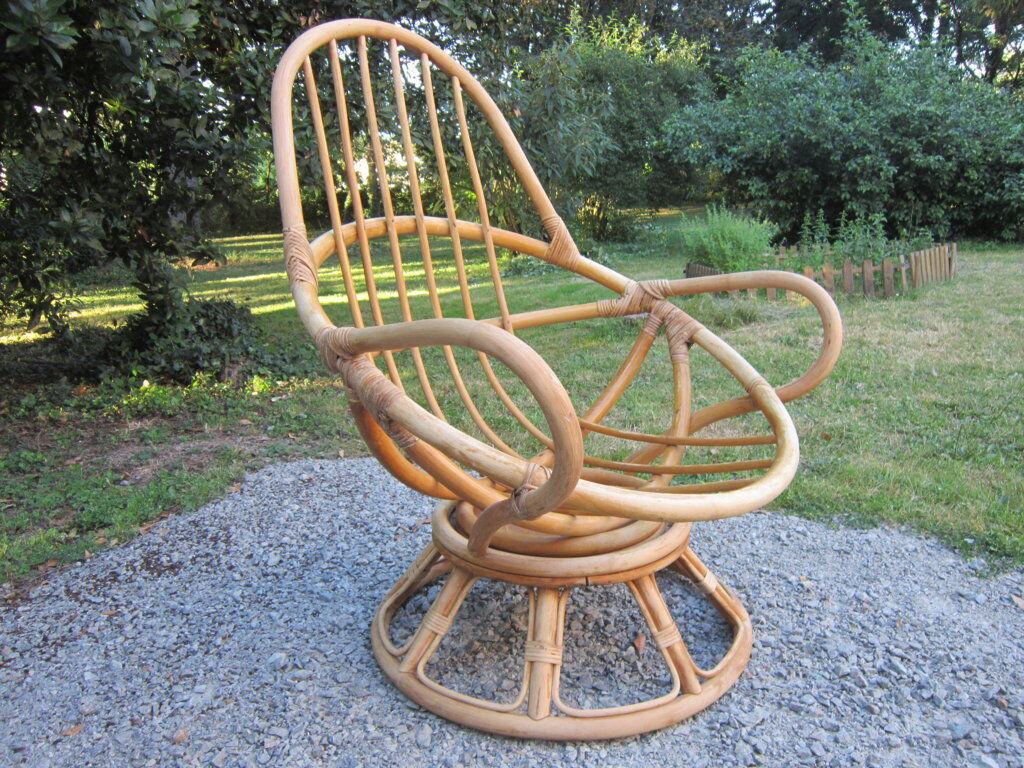 Pair of egg rattan armchairs