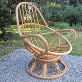 Pair of egg rattan armchairs