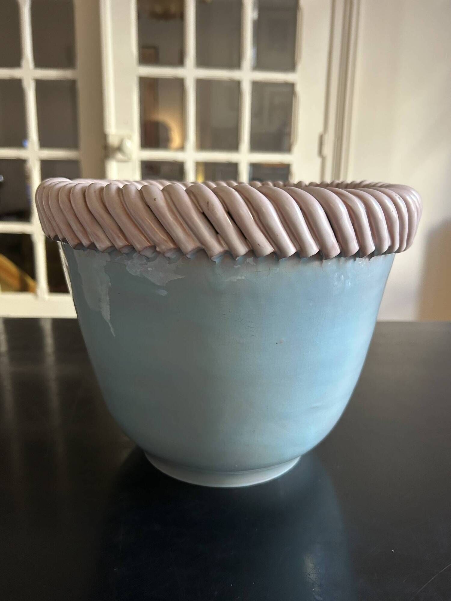 important vintage woven ceramic pot