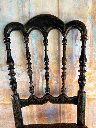 Child's Chair Napoleon III in Blackened Wood and Cane – Late 19th Century
