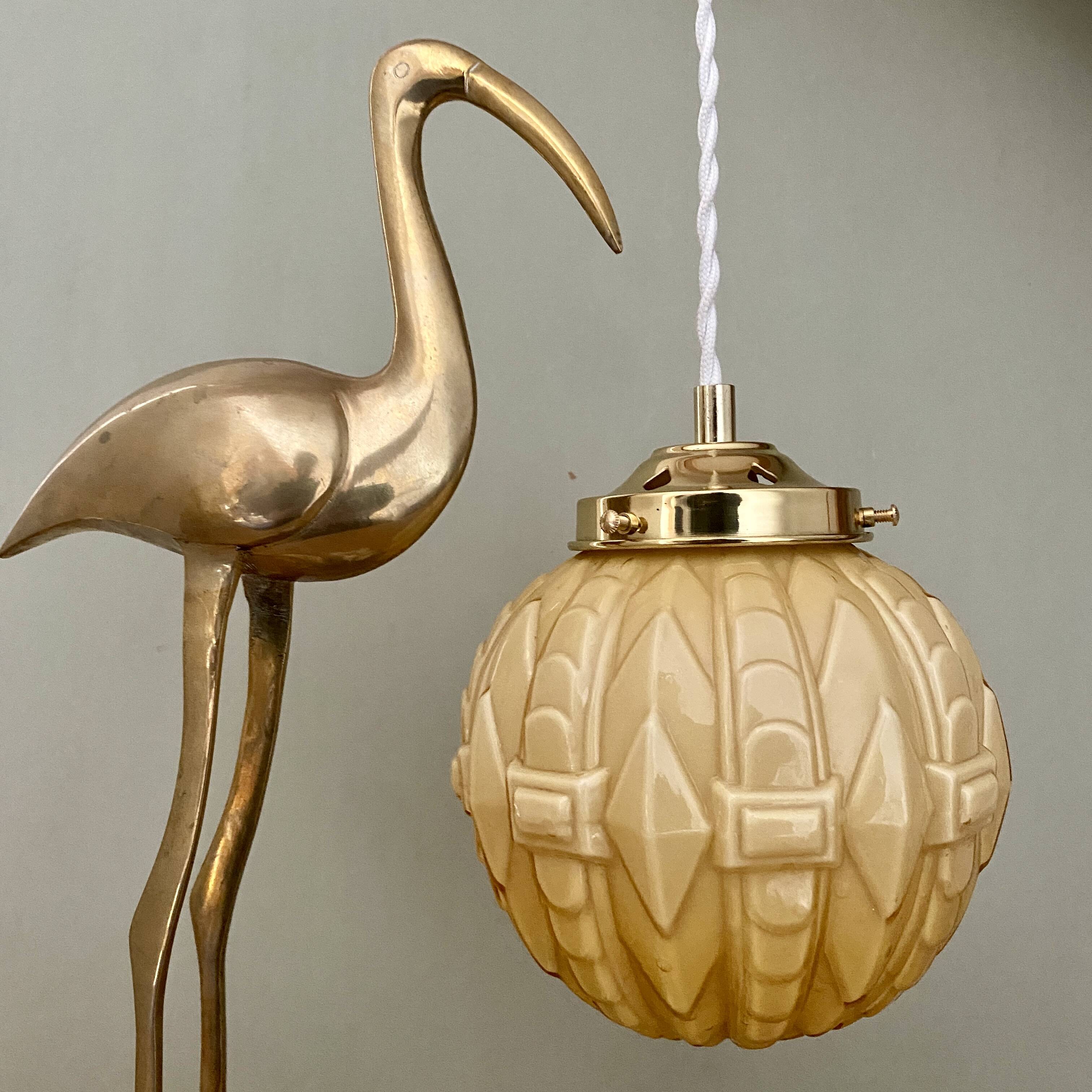 Vintage globe pendant light in pale yellow opaline