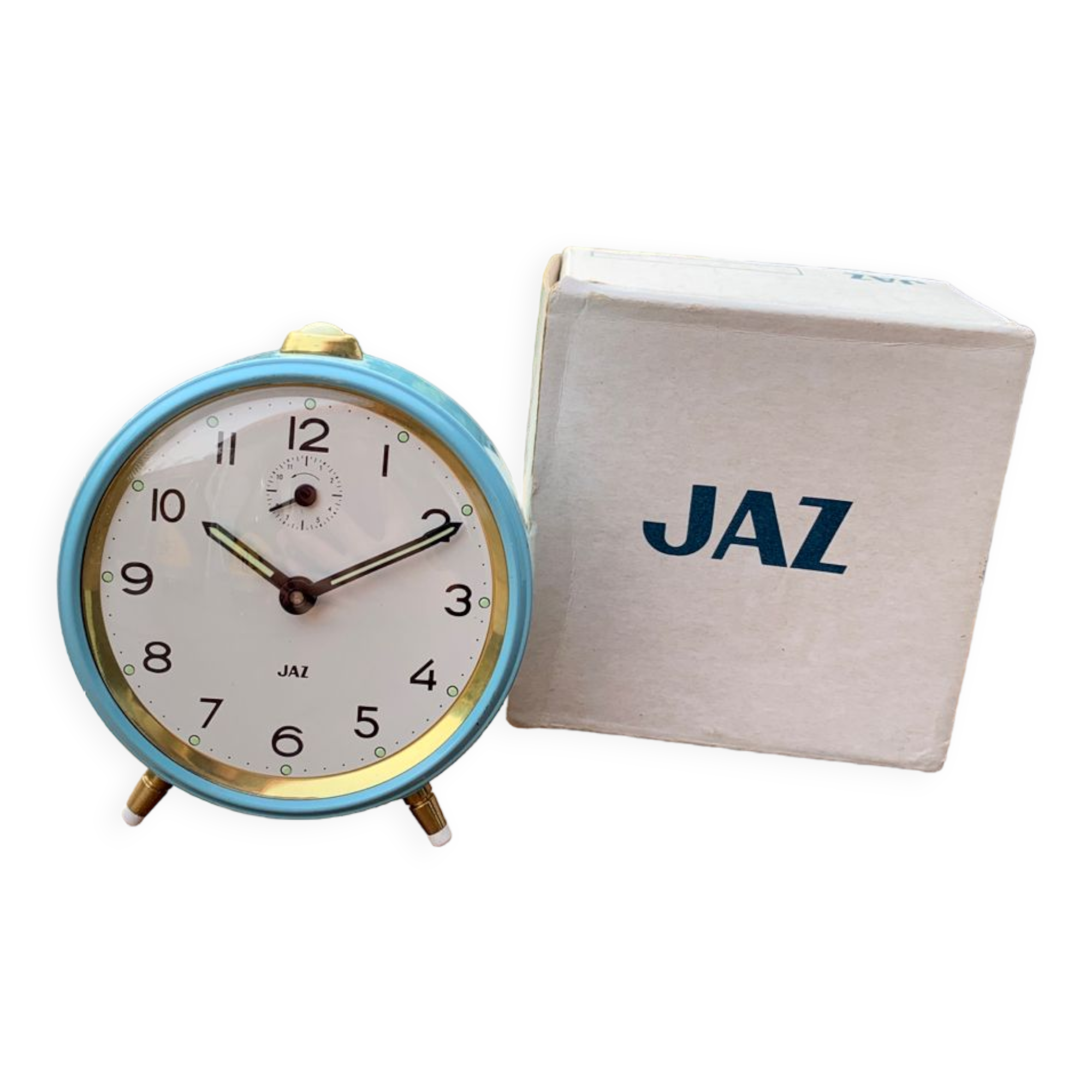 Vintage mechanical alarm clock sky blue Jaz