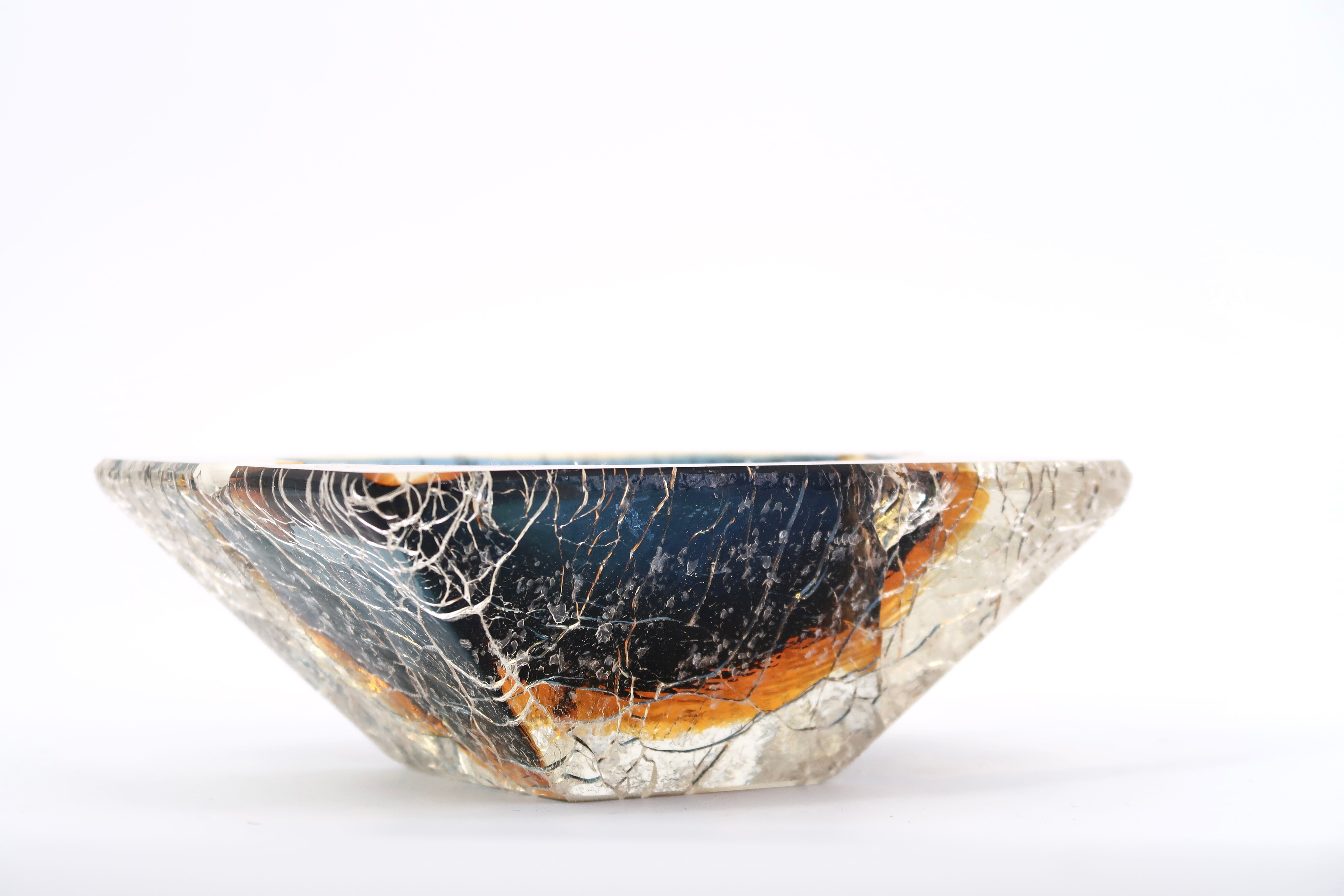 Cendrier en verre craquelé de Murano, Italie années 70