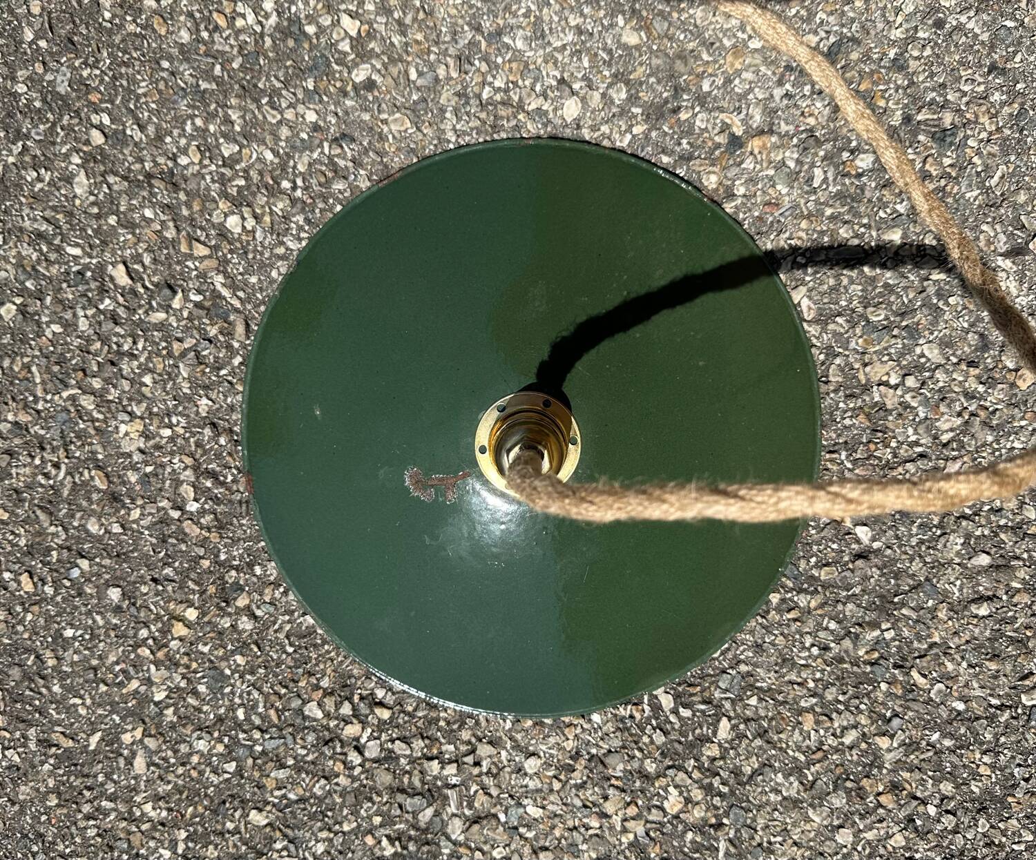 Vintage pendant light with green and white enamelled sheet metal shade