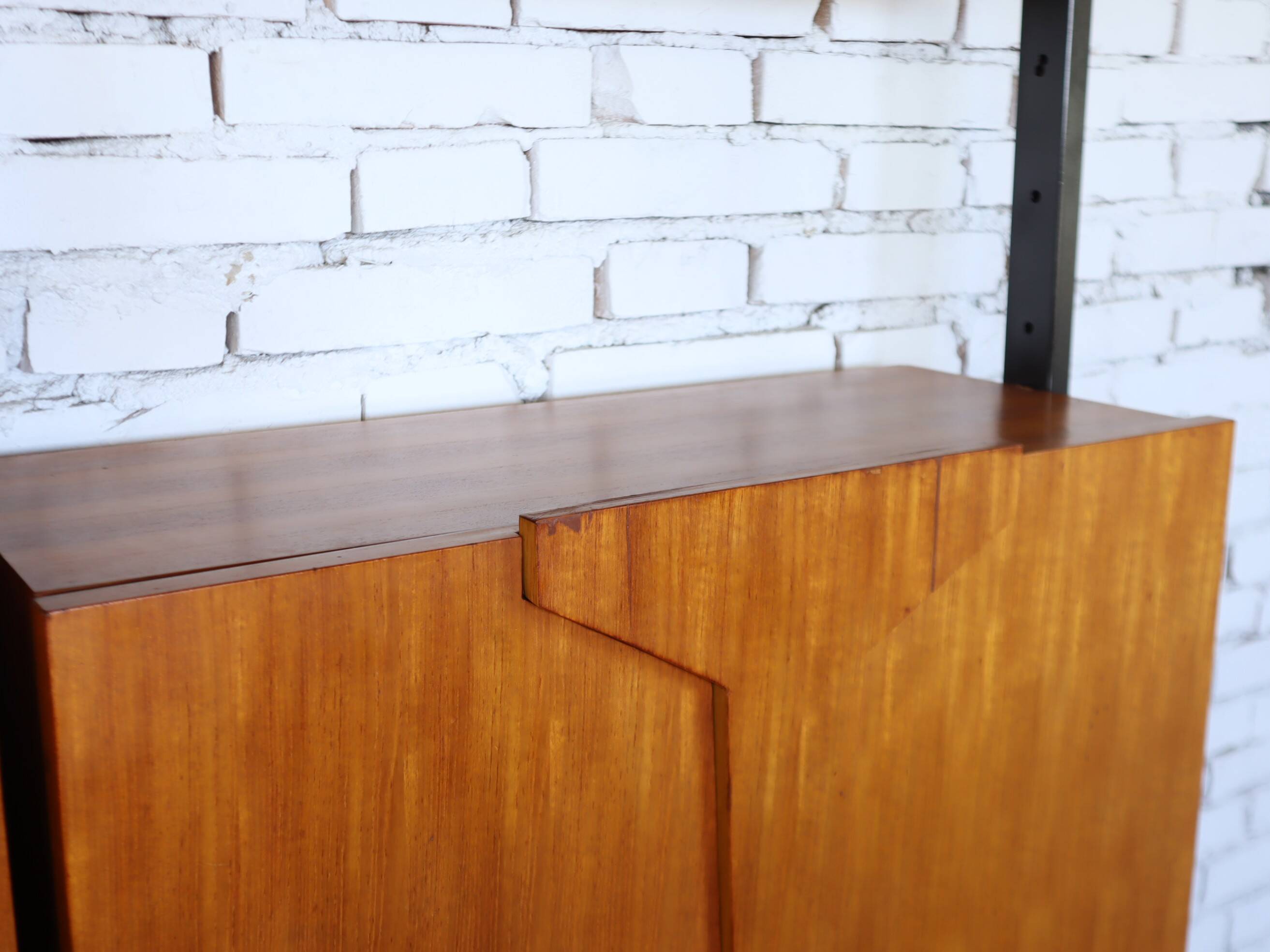 1950s mid-century wall unit teak and iron folding desk & cabinet module