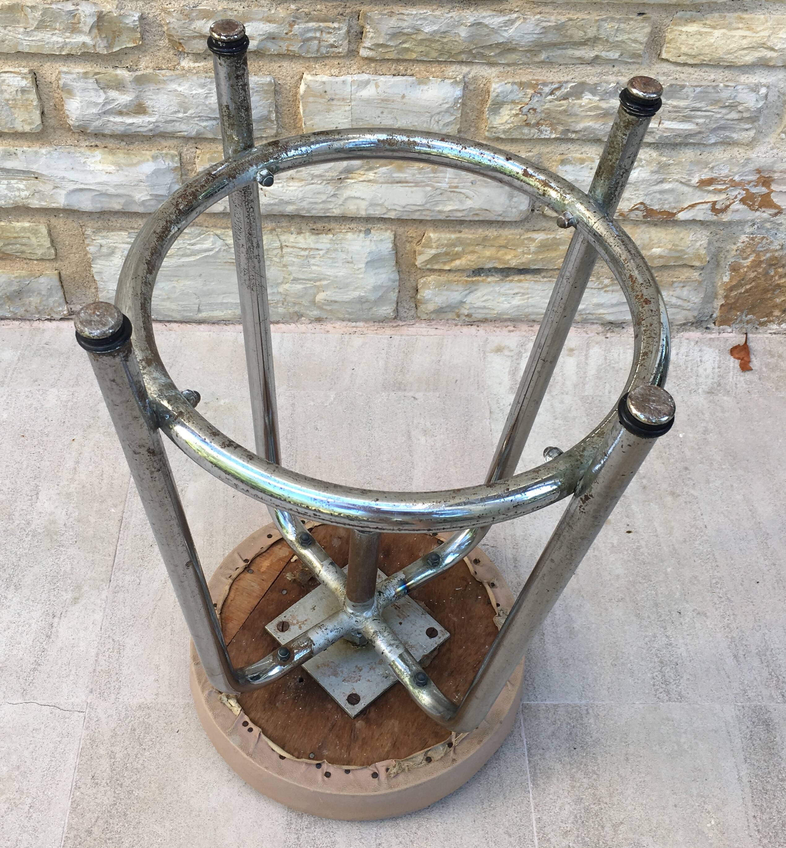 Modernist stool circa 1930 in the style of LC7 by Perriand, Le Corbusier and Jeanneret