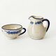 Handcrafted ceramic pitcher and bowl signed – blue decor – vintage tableware