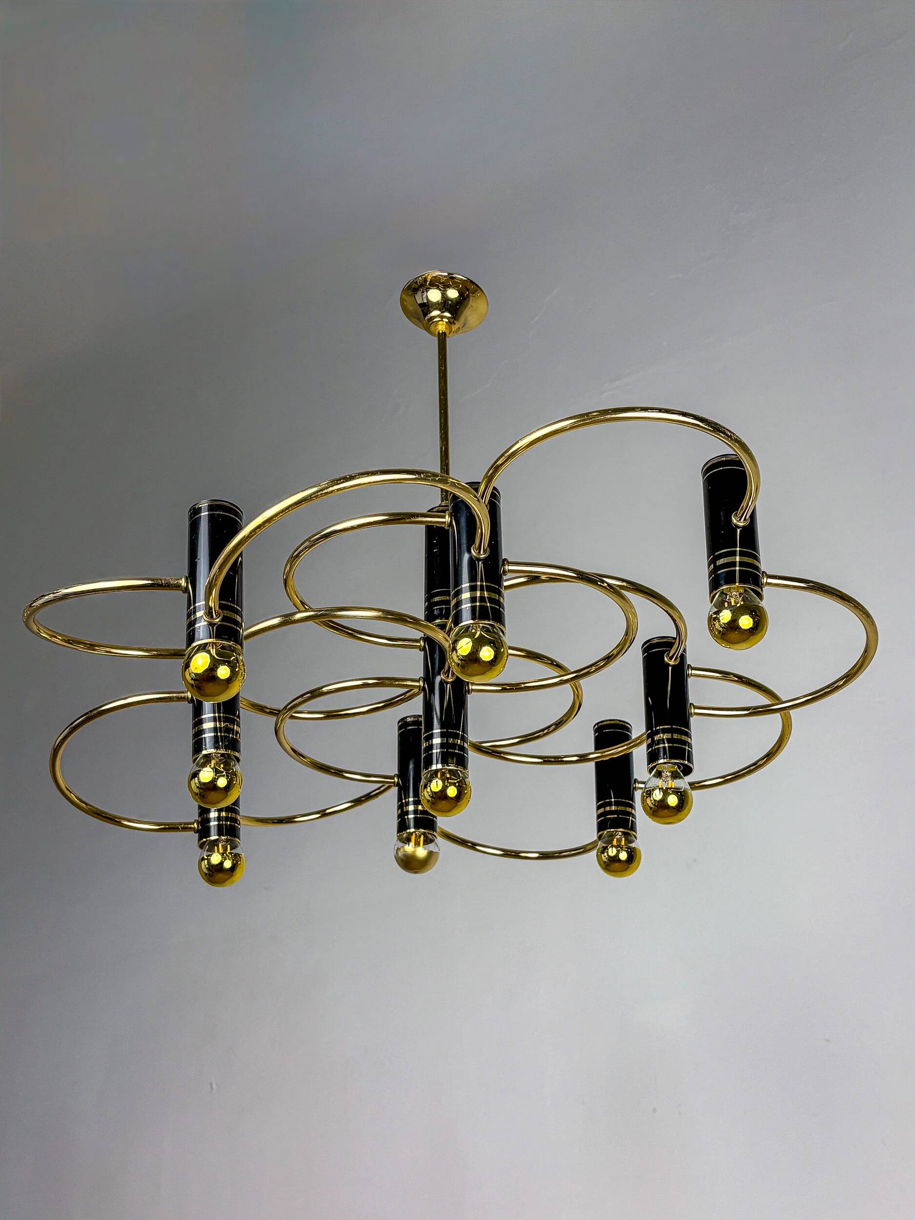 Gaetano Sciolari geometric chandelier, 9 lights, Italy, 1970s
