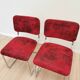 Set of 2 Dining Chair: Red Fabric, Tubular Frame, Retro 1970s