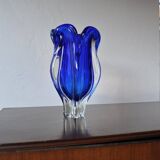 Vintage cobalt blue blown glass vase, organic shape from the 1960s.