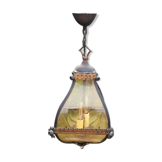 Lanterne ancienne:2 feux laiton et fer noire et dorée Electrifiée.