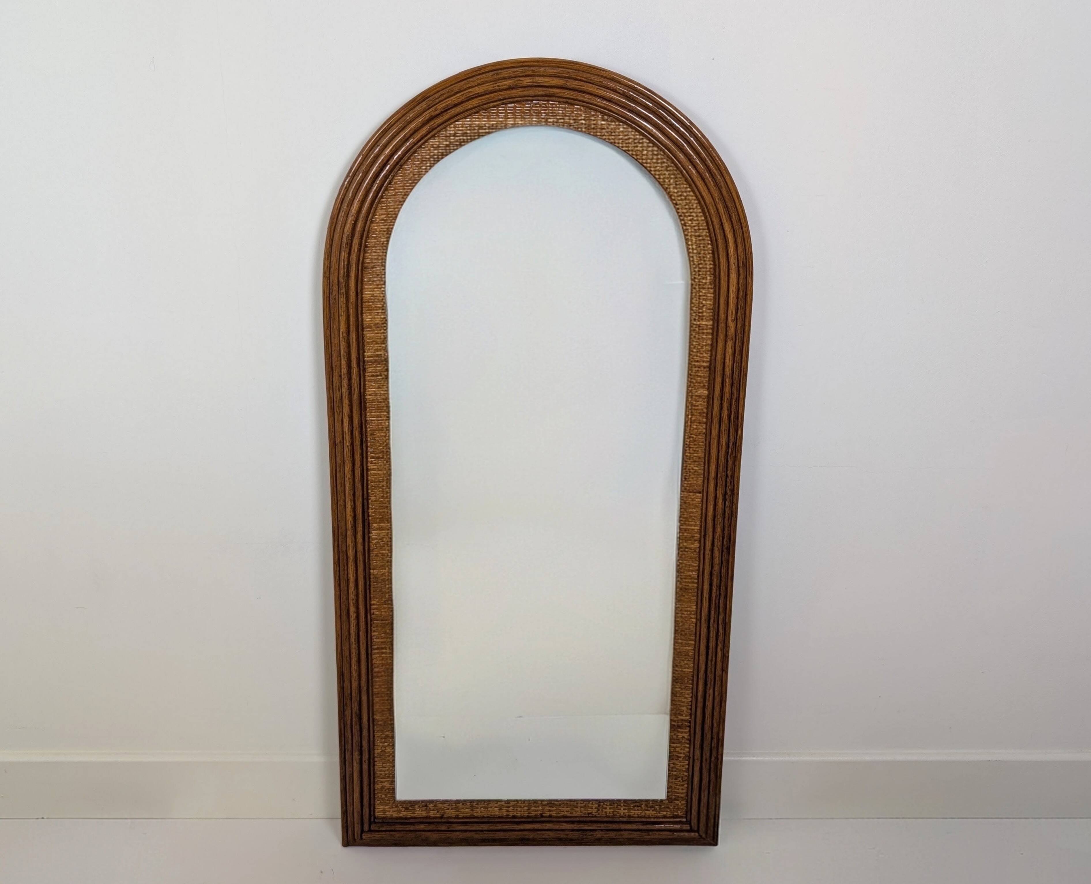 Wood and rattan mirror