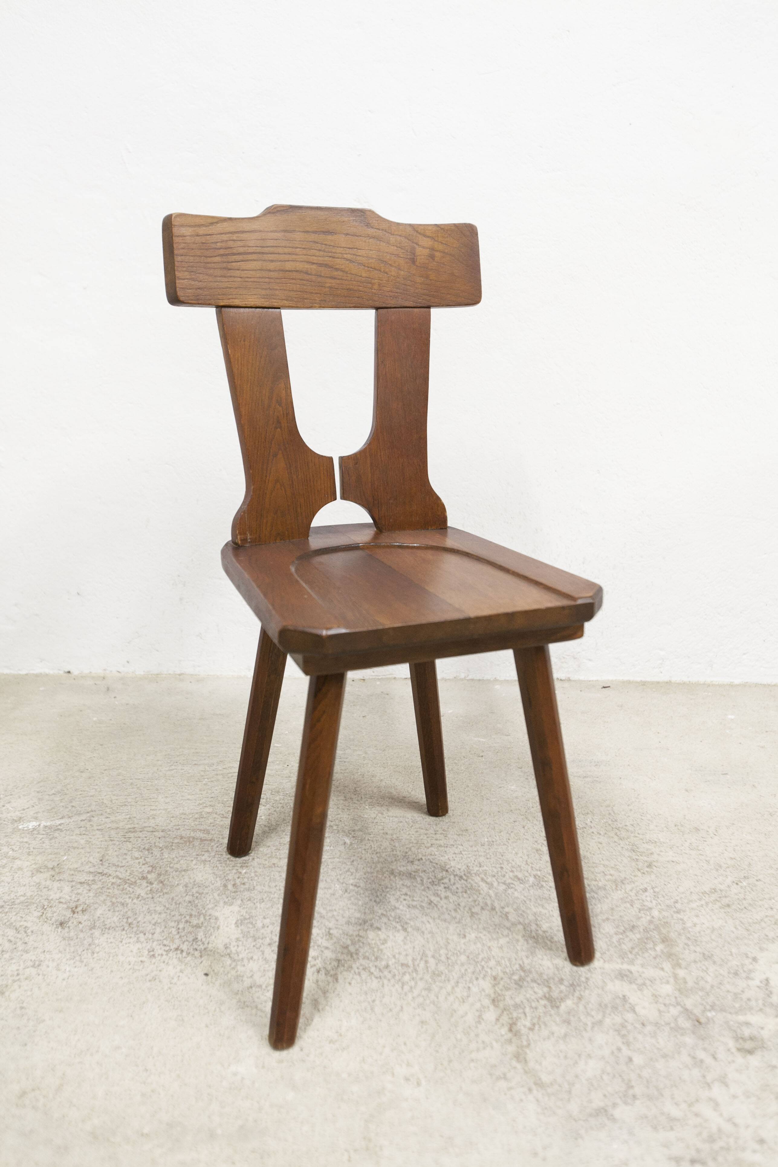 Chaise brutaliste 1960 bois massif