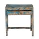 Table bleue console ancien bureau indien avec tiroir bois teck patine et piece d'origine