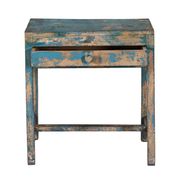 Blue console table old indian desk with patina teak wood drawer and original piece