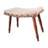 Wooden footrest with fringed fabric upholstery, 1970