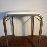 Gold metal and white leatherette stool from the 80s