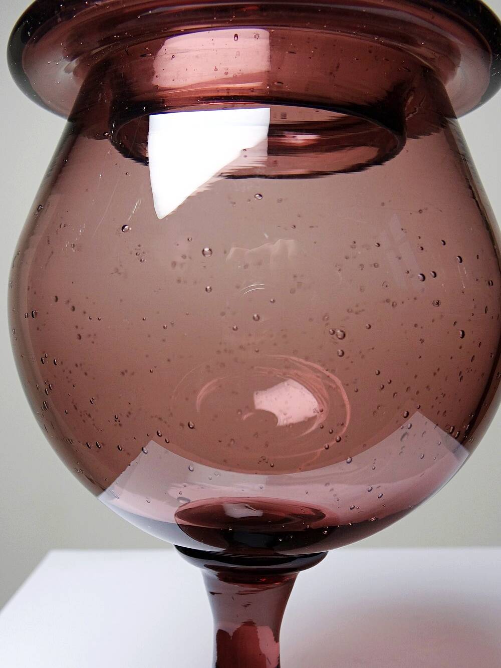 Pot, vintage purple plum bubble glass sweet jar in the style of Biot.