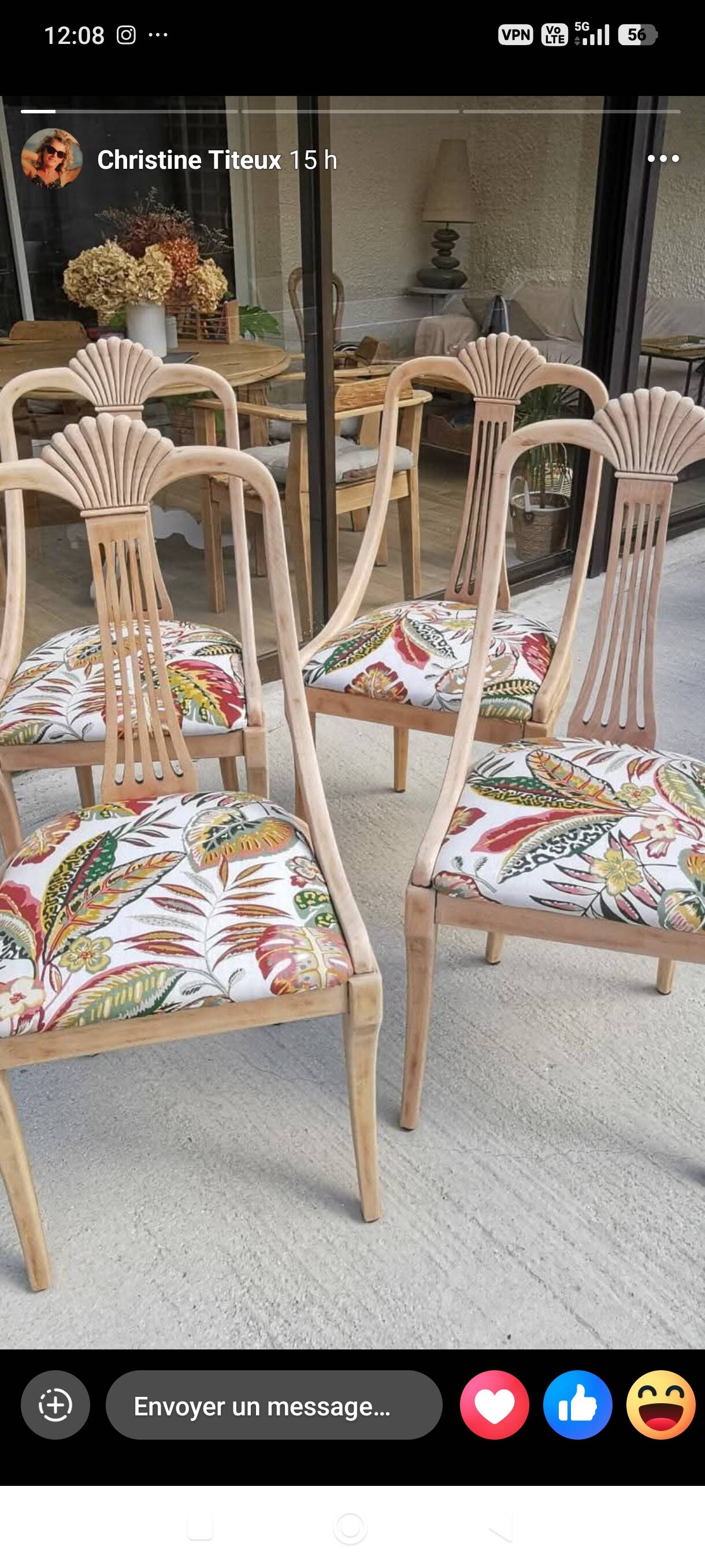 4 vintage wooden chairs sanded and reupholstered.