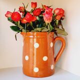 Beige polka dot enameled terracotta carafe