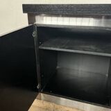 Vintage wooden and aluminum sideboard designed by the 1970s with 3 doors and 4 drawers