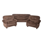 Canapé de salon et paire de fauteuils vintage des années 70 en tissu design italien