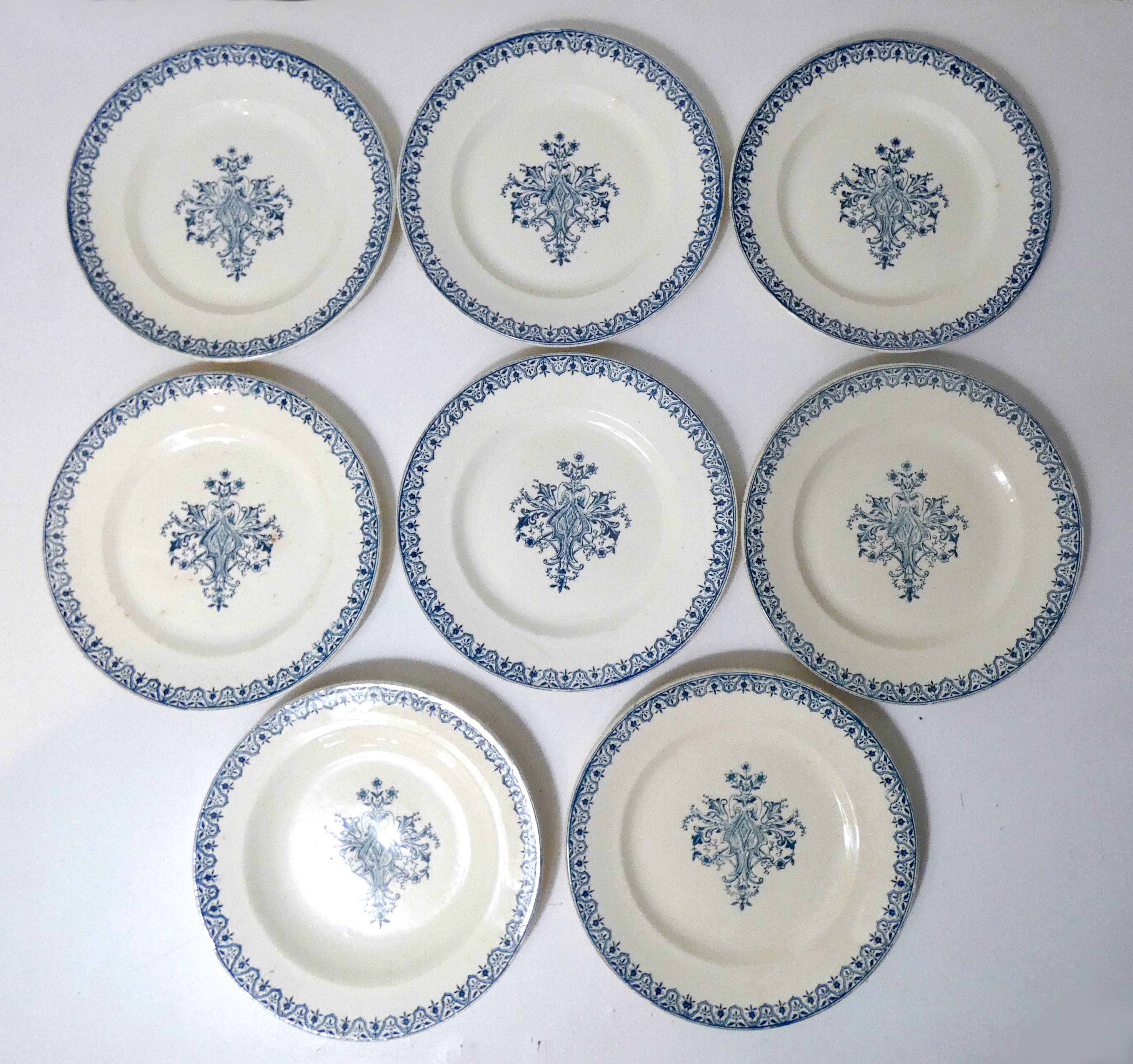 Terre de fer 8 Art Deco flat plates ALHAMBRA model blue SALINS
