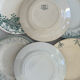 Lot of 6 green ironstone plates, antique French faience.