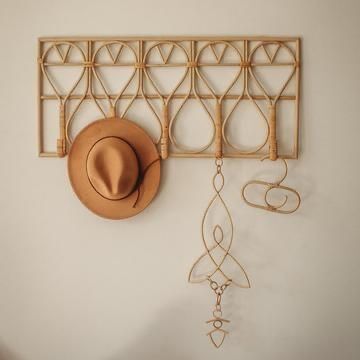 Patère coat rack in bohemian vintage rattan canning