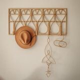 Patère coat rack in bohemian vintage rattan canning