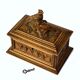 Box box carved wood flower foliage 2 birds black forest with old key