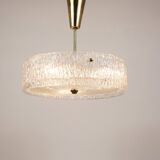 J.T. Kalmar Lustre pendant light in brass and textured glass, 1950s