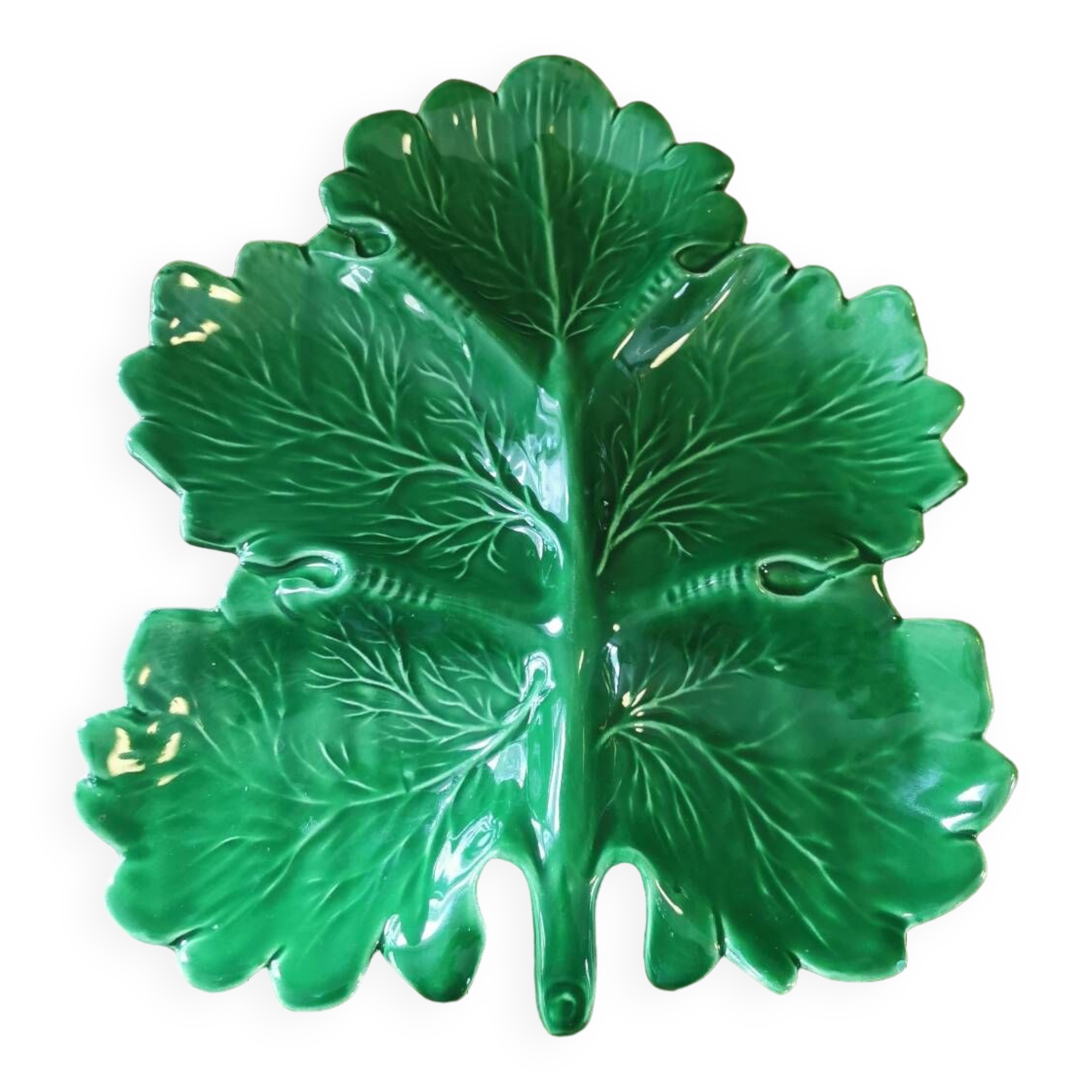 Vintage green leaf slip dish